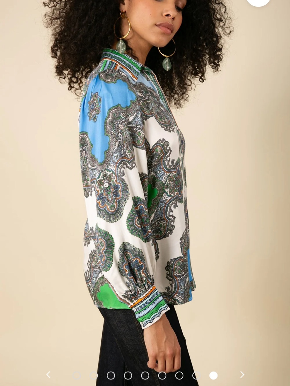 Hale Bob White Paisley Button-Down Makayla Twill Blouse Large